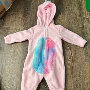Nannette Pink Fleece Kids Footie with Colorful Patch